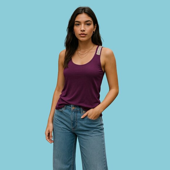 ✨ Old Navy Purple Sequin Strap Tank Top | Size M ✨ - Picture 1 of 7